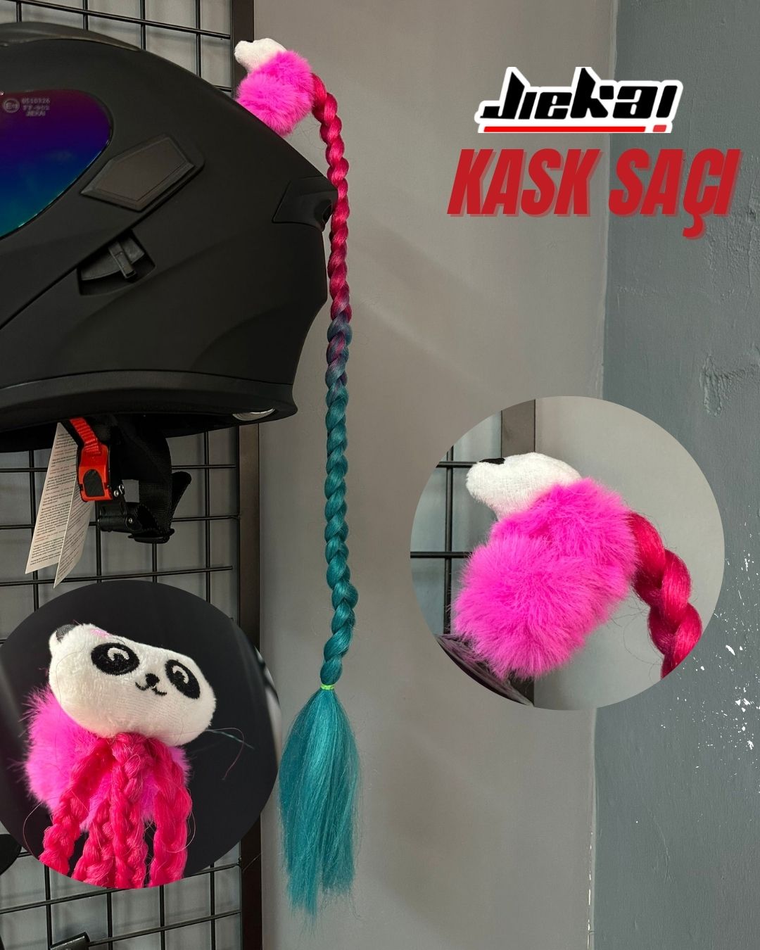 JİEKAİ KASK SAÇI TOKALI PEMB-MAVİ GEÇİŞLİ RENK DÜZ ÖRGÜ MODEL-16