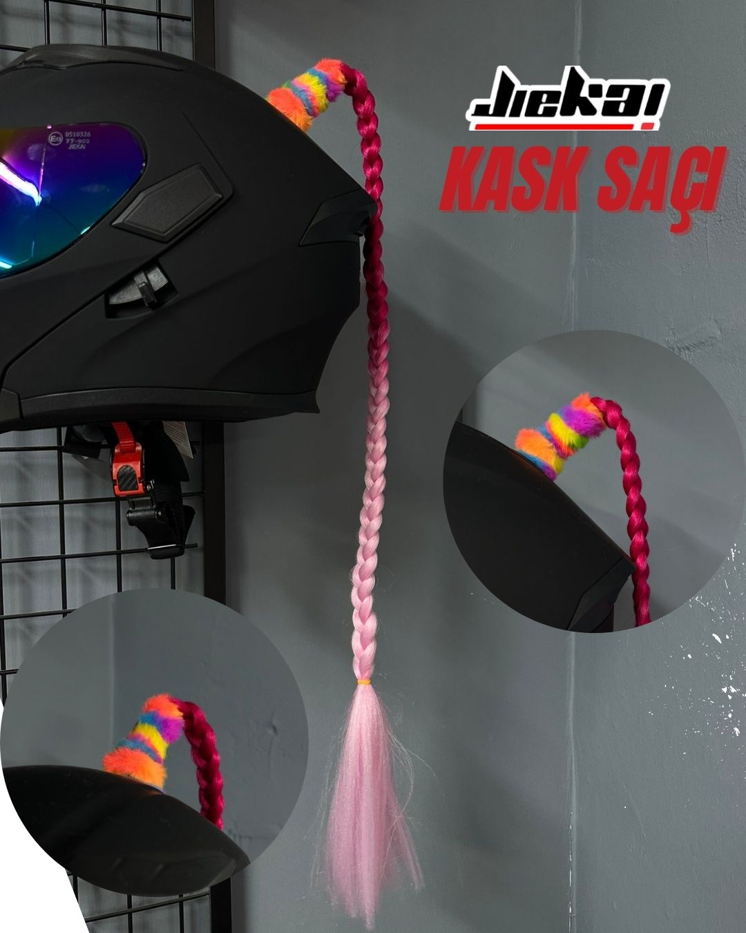 JİEKAİ KASK SAÇI GEÇİŞLİ PEMBE RENK DÜZ ÖRGÜ MODEL-14