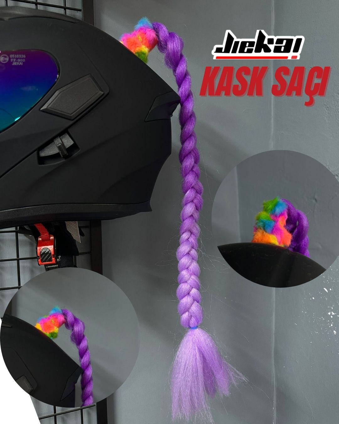 JİEKAİ KASK SAÇI GEÇİŞLİ MOR RENK DÜZ ÖRGÜ MODEL-15