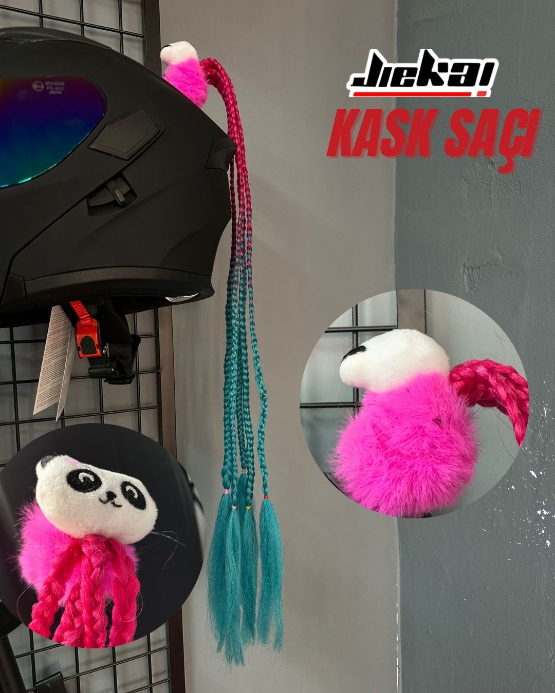 JİEKAİ KASK SAÇI TOKALI PEMBE-MAVİ GEÇİŞLİ RENK AFRİKA ÖRGÜ MODEL-16