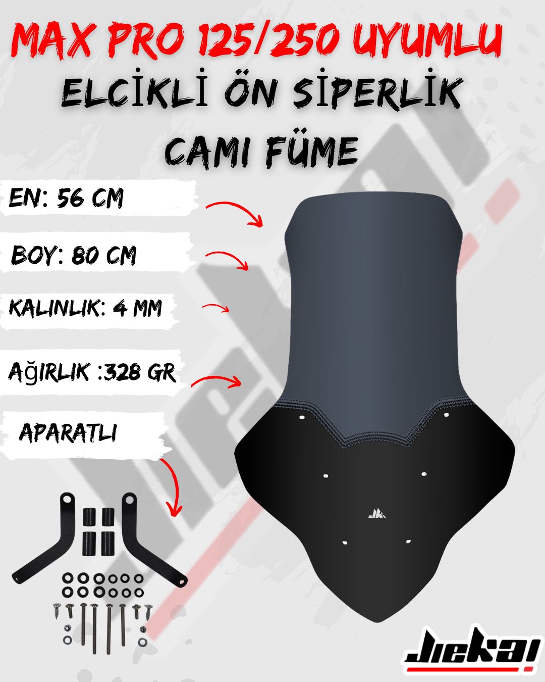 ARORA MAX PRO 125/250 UYUMLU ELCİKLİ ÖN SİPERLİK CAMI FÜME 