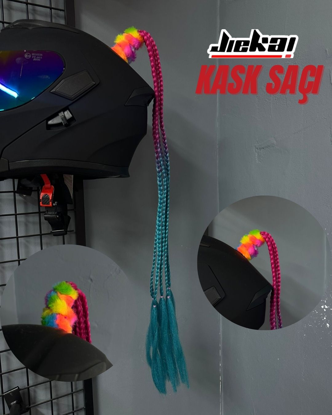 JİEKAİ KASK SAÇI  PEMBE-MAVİ GEÇİŞLİ RENK AFRİKA ÖRGÜ MODEL-16