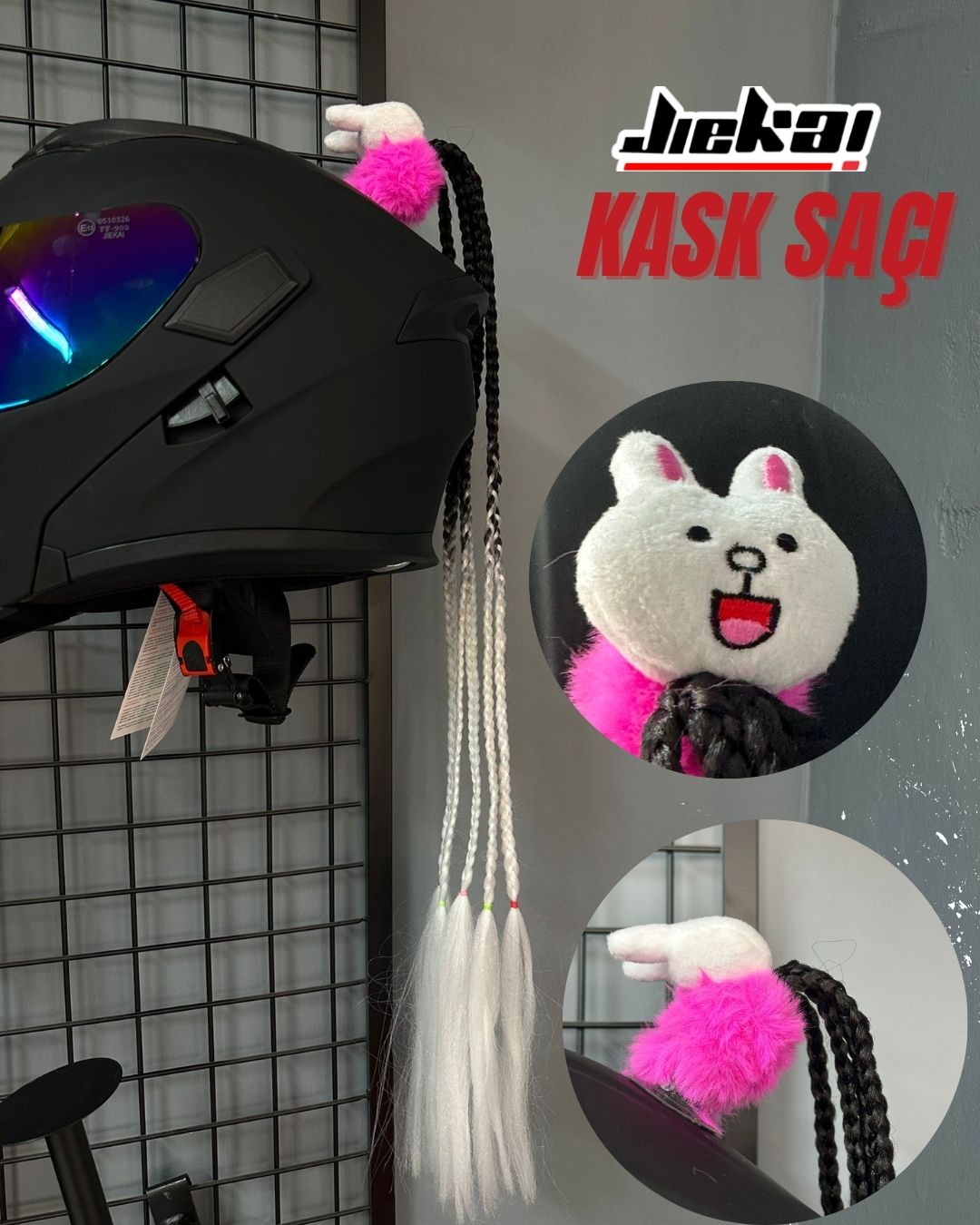 JİEKAİ KASK SAÇI TOKALI SİYAH-BEYAZ GEÇİŞLİ RENK AFRİKA ÖRGÜ MODEL-15