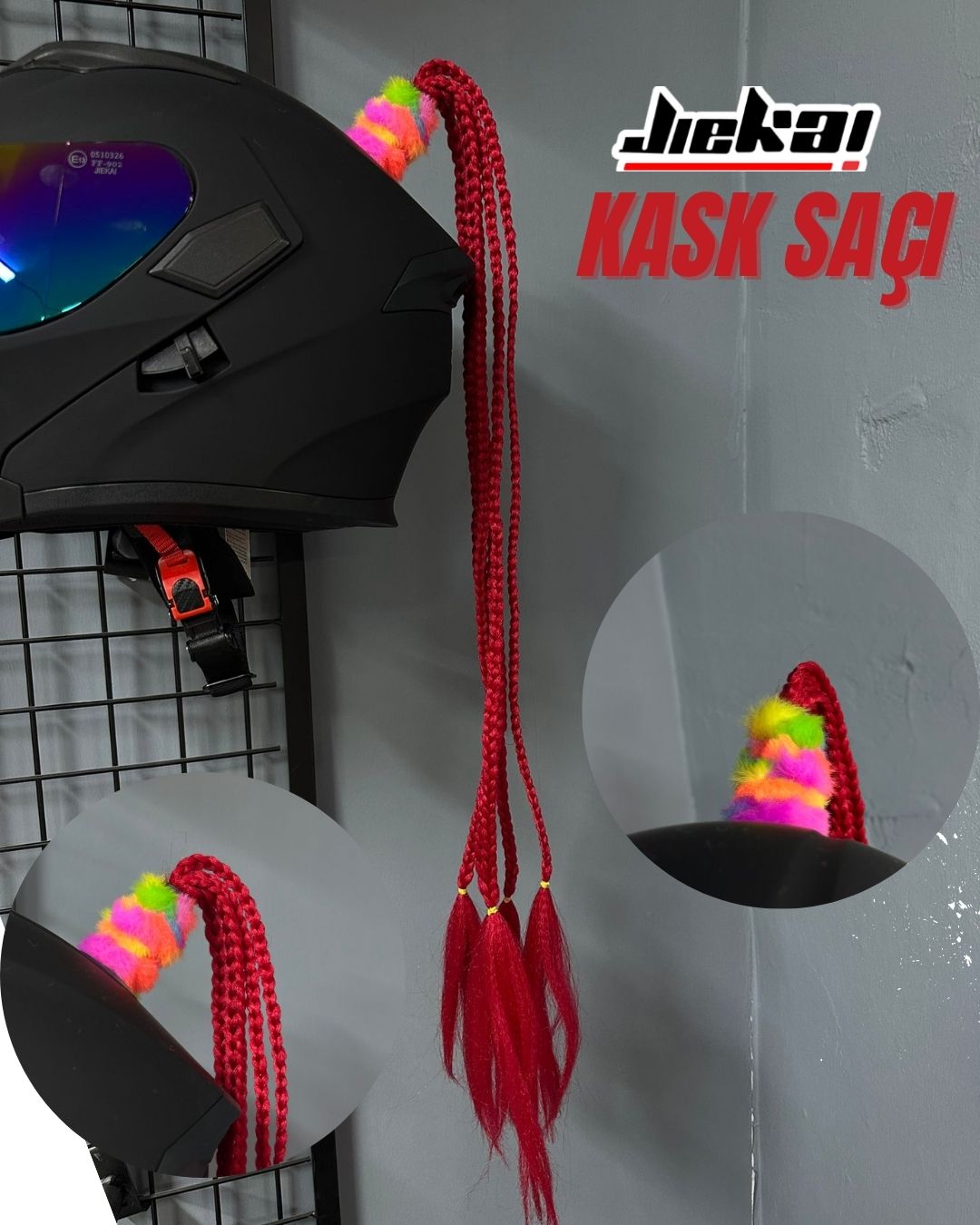 JİEKAİ KASK SAÇI KIRMIZI RENK AFRİKA ÖRGÜ MODEL-03